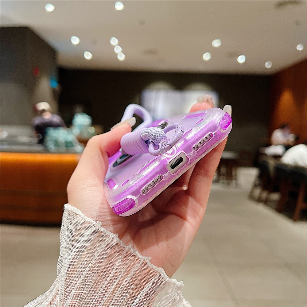 For iPhone 17 Pro Max Case Ring Kickstand PC + TPU Translucent Phone Back Cover with Hand Strap - White