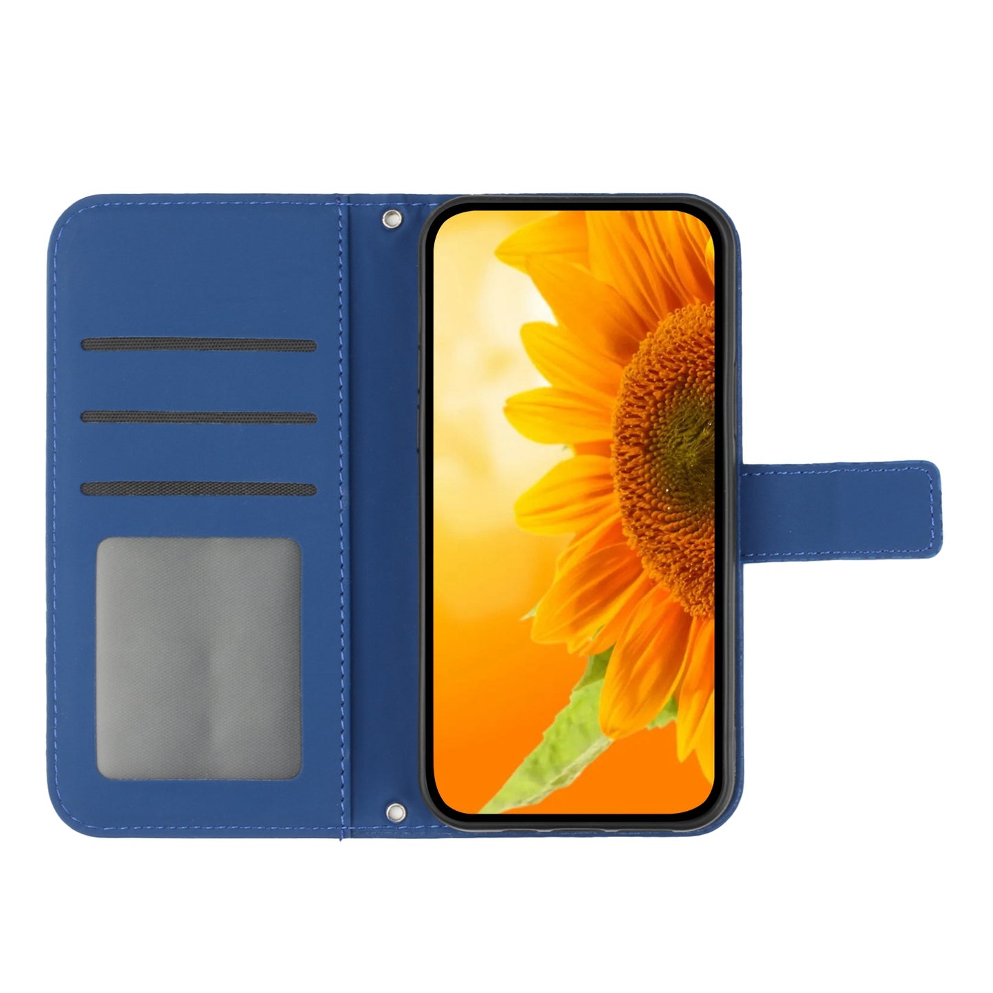 For Samsung Galaxy S20 Plus 4G / 5G HT04 Phone Case, Well-protected Skin-Touch PU Leather Imprinted Sunflower Stand Wallet Cover with Hand Strap - Sapphire