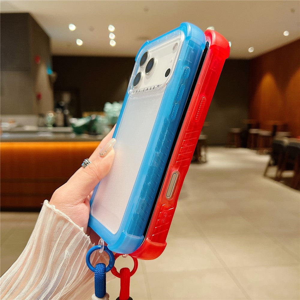 For iPhone 17 Pro Max Case 3 in 1 TPU+PC Matte Phone Cover Shockproof Back Protector with Hand Strap - Orange