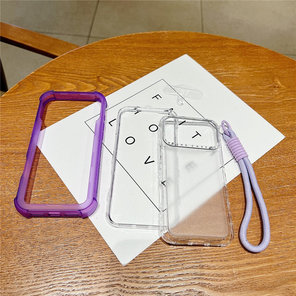 For iPhone 17 Pro Max Case 3 in 1 TPU+PC Matte Phone Cover Shockproof Back Protector with Hand Strap - White