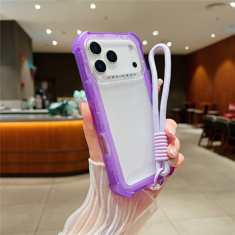 For iPhone 17 Pro Max Case 3 in 1 TPU+PC Matte Phone Cover Shockproof Back Protector with Hand Strap - Purple