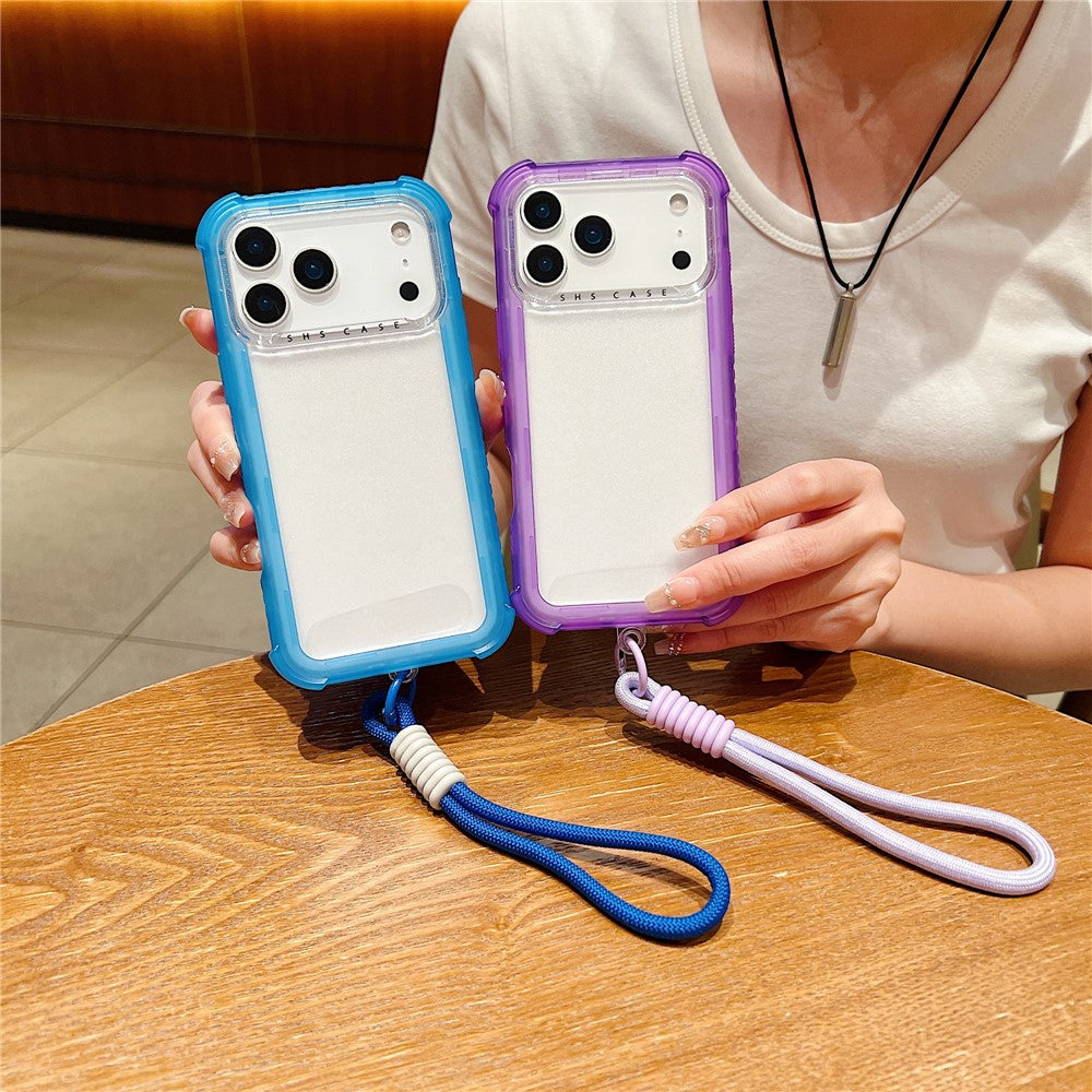 For iPhone 17 Pro Max Case 3 in 1 TPU+PC Matte Phone Cover Shockproof Back Protector with Hand Strap - Pink