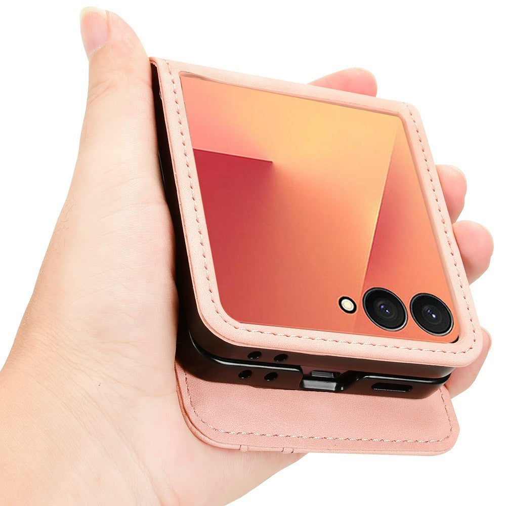 For Samsung Galaxy Z Flip7 5G Case Separable Design Card Slot Leather + PC Phone Cover - Pink