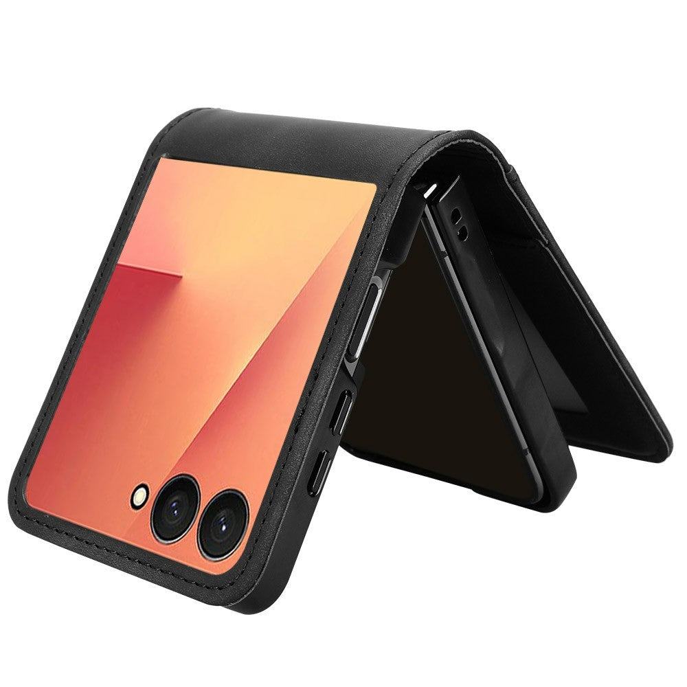 For Samsung Galaxy Z Flip7 5G Case Separable Design Card Slot Leather + PC Phone Cover - Black