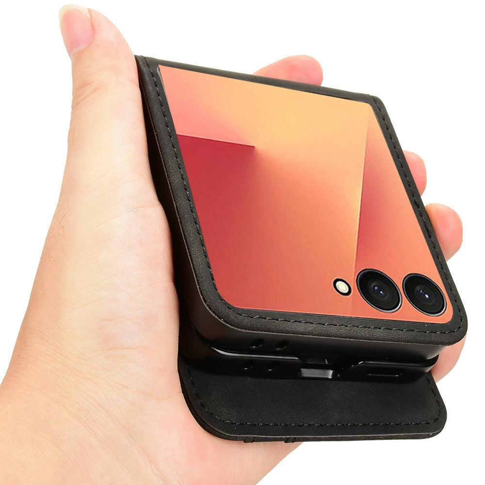 For Samsung Galaxy Z Flip7 5G Case Separable Design Card Slot Leather + PC Phone Cover - Black