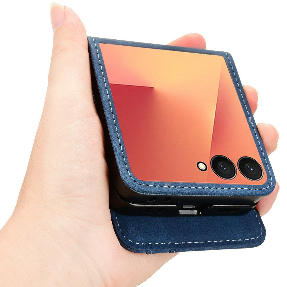 For Samsung Galaxy Z Flip7 5G Case Separable Design Card Slot Leather + PC Phone Cover - Blue