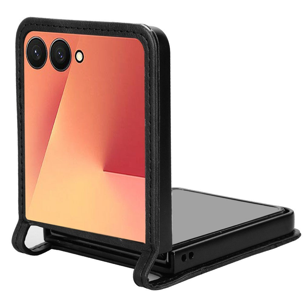 For Samsung Galaxy Z Flip7 5G Case Retro Texture Leather + PC Phone Cover with Card Slot - Black