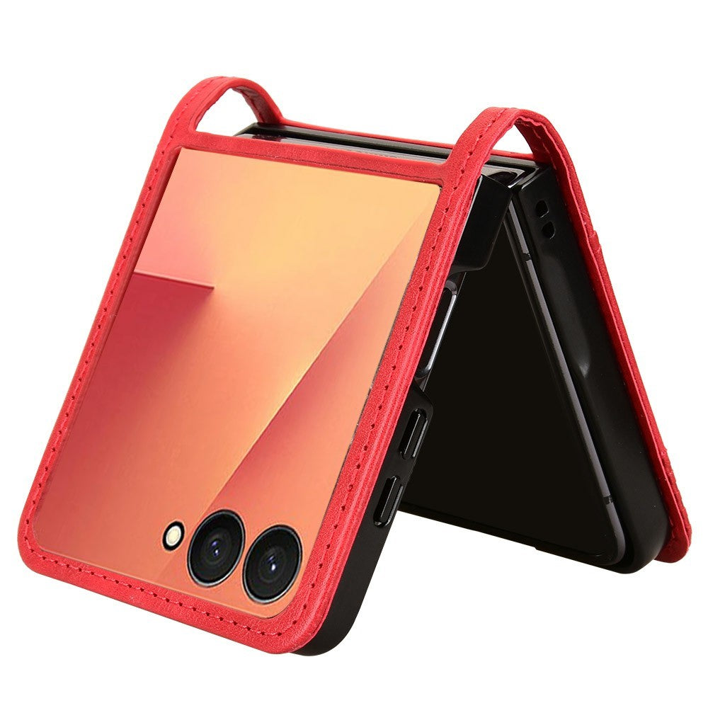 For Samsung Galaxy Z Flip7 5G Case Retro Texture Leather + PC Phone Cover with Card Slot - Red