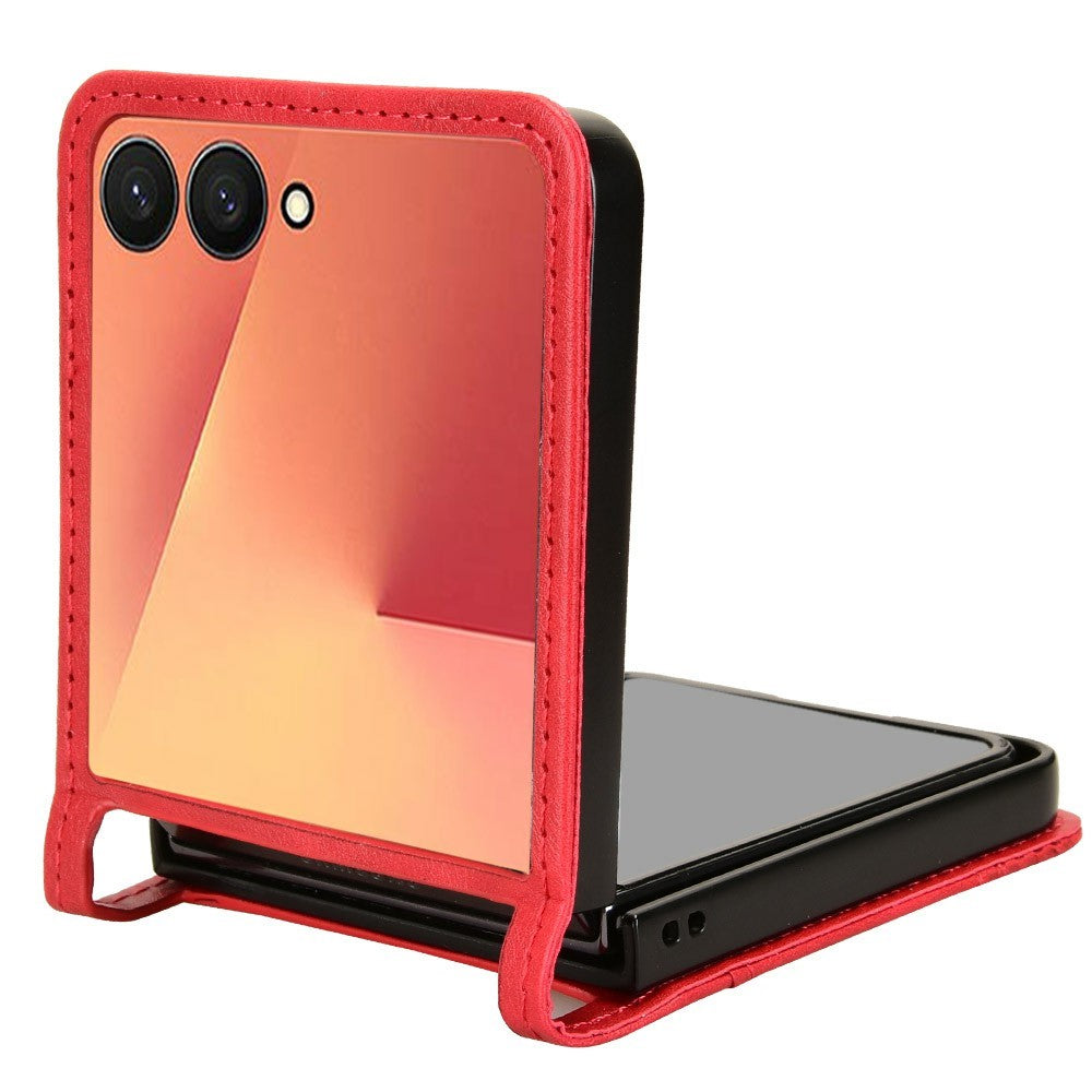 For Samsung Galaxy Z Flip7 5G Case Retro Texture Leather + PC Phone Cover with Card Slot - Red