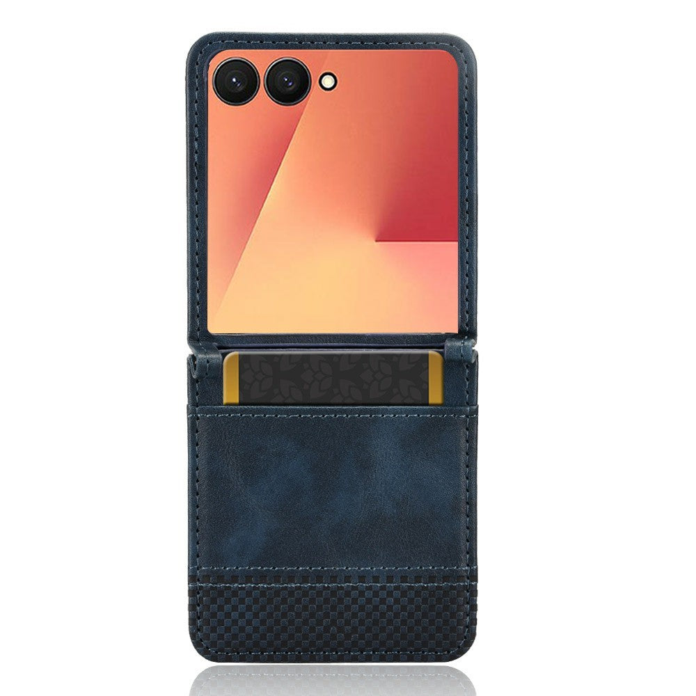 For Samsung Galaxy Z Flip7 5G Case Retro Texture Leather + PC Phone Cover with Card Slot - Blue