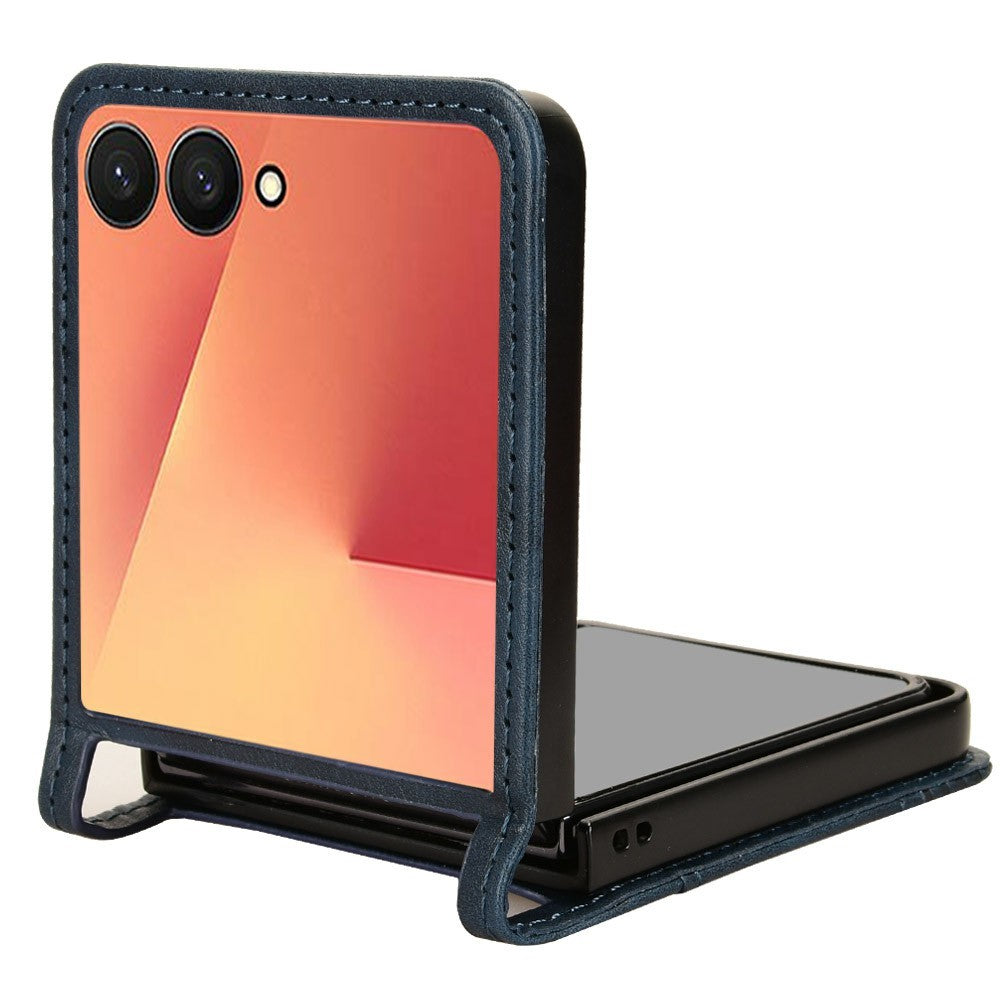 For Samsung Galaxy Z Flip7 5G Case Retro Texture Leather + PC Phone Cover with Card Slot - Blue