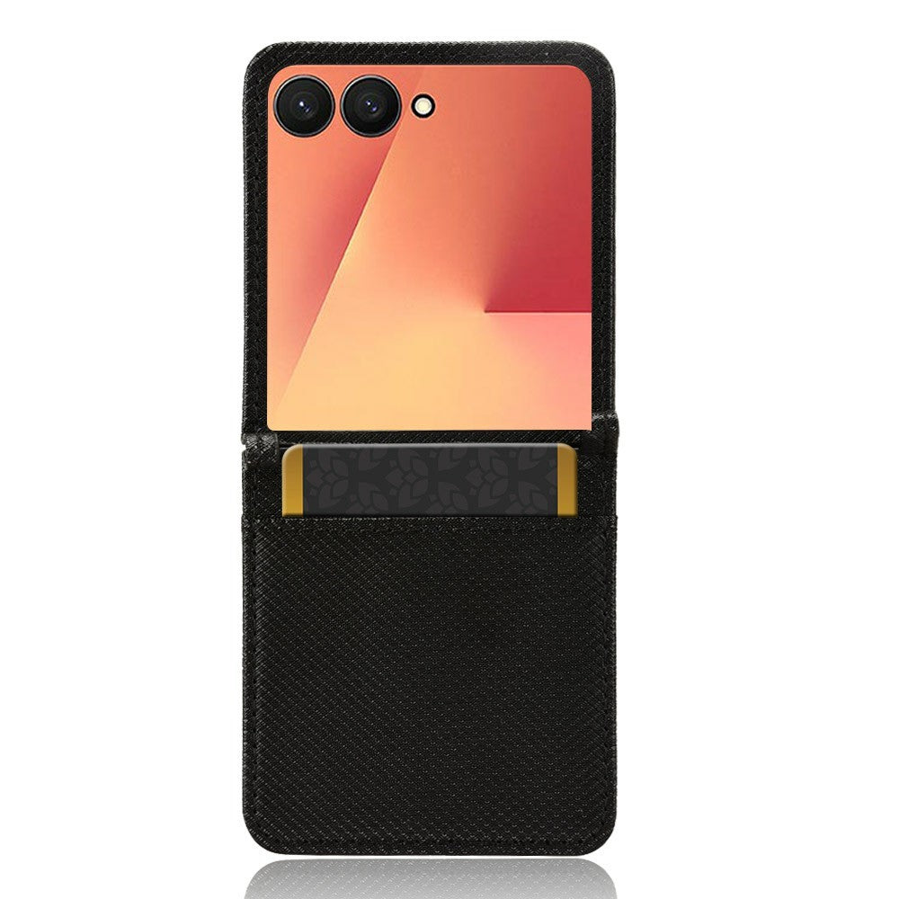 For Samsung Galaxy Z Flip7 5G Case PU Leather Diamond Texture Phone Cover with Card Slot - Black