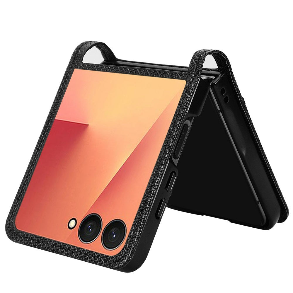 For Samsung Galaxy Z Flip7 5G Case PU Leather Diamond Texture Phone Cover with Card Slot - Black