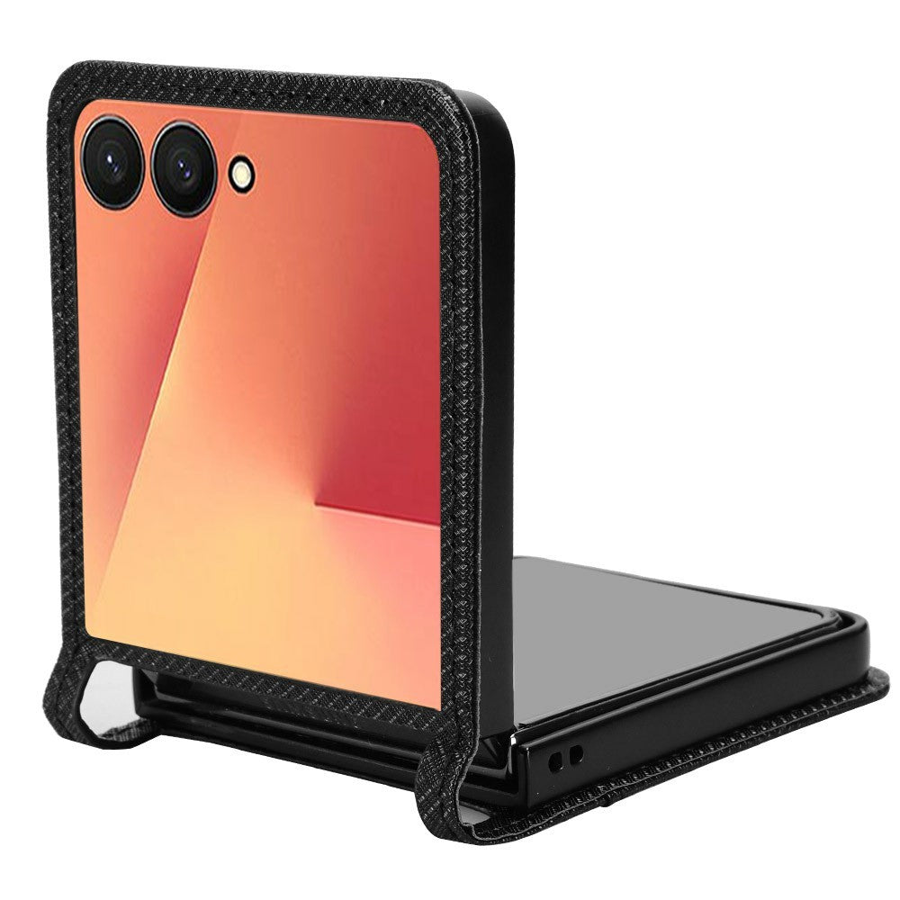For Samsung Galaxy Z Flip7 5G Case PU Leather Diamond Texture Phone Cover with Card Slot - Black