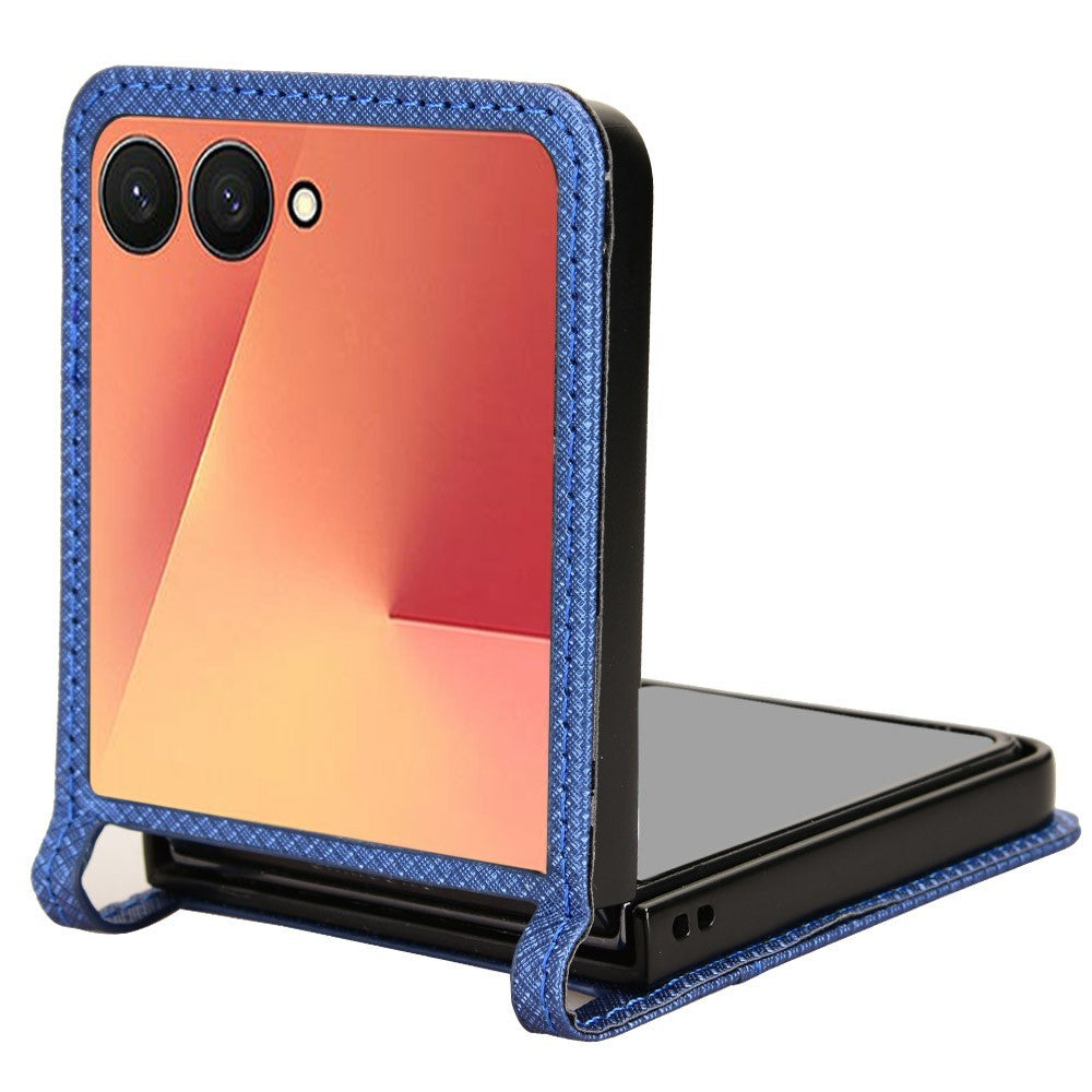 For Samsung Galaxy Z Flip7 5G Case PU Leather Diamond Texture Phone Cover with Card Slot - Blue