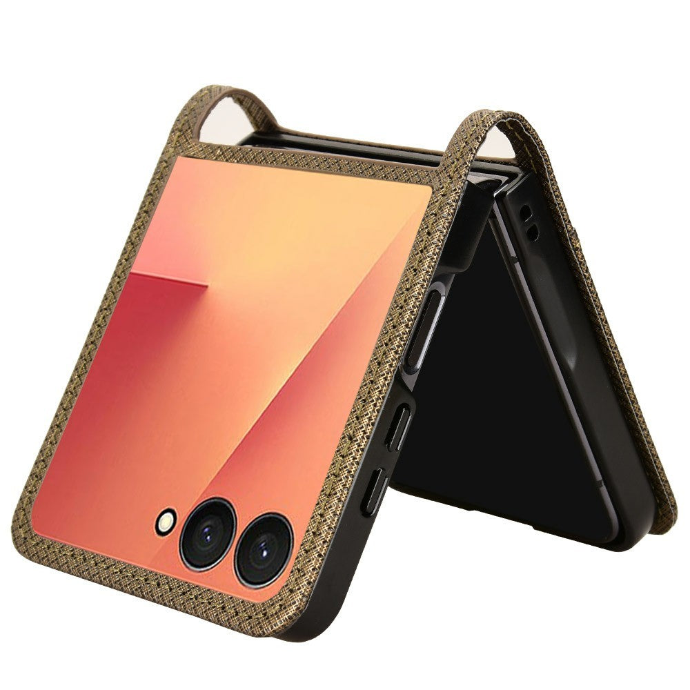 For Samsung Galaxy Z Flip7 5G Case PU Leather Diamond Texture Phone Cover with Card Slot - Brown