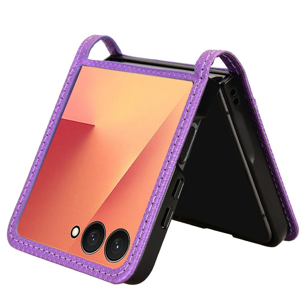 For Samsung Galaxy Z Flip7 5G Case PU Leather Diamond Texture Phone Cover with Card Slot - Purple