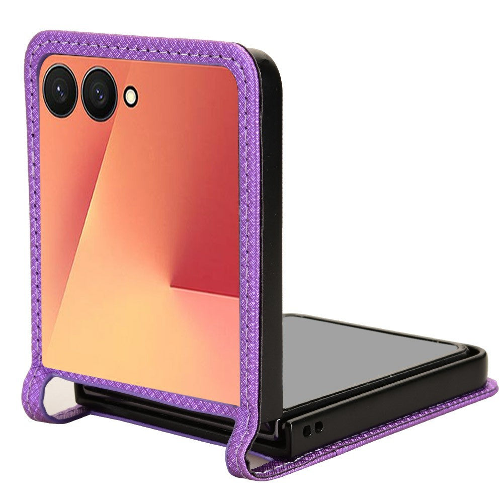 For Samsung Galaxy Z Flip7 5G Case PU Leather Diamond Texture Phone Cover with Card Slot - Purple