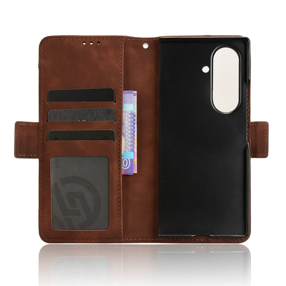 For Samsung Galaxy Z Fold7 5G Stand Case with Pencil Slot Leather Wallet Phone Cover - Brown
