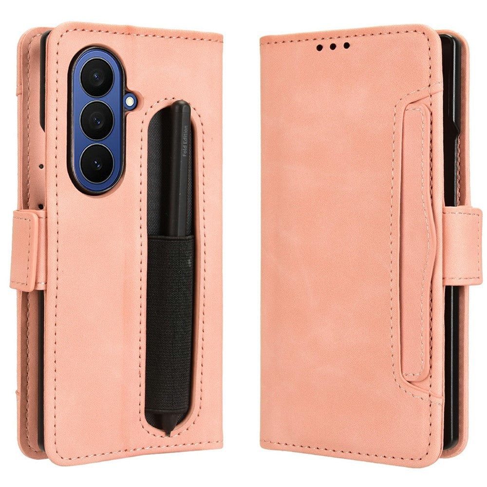 For Samsung Galaxy Z Fold7 5G Stand Case with Pencil Slot Leather Wallet Phone Cover - Pink