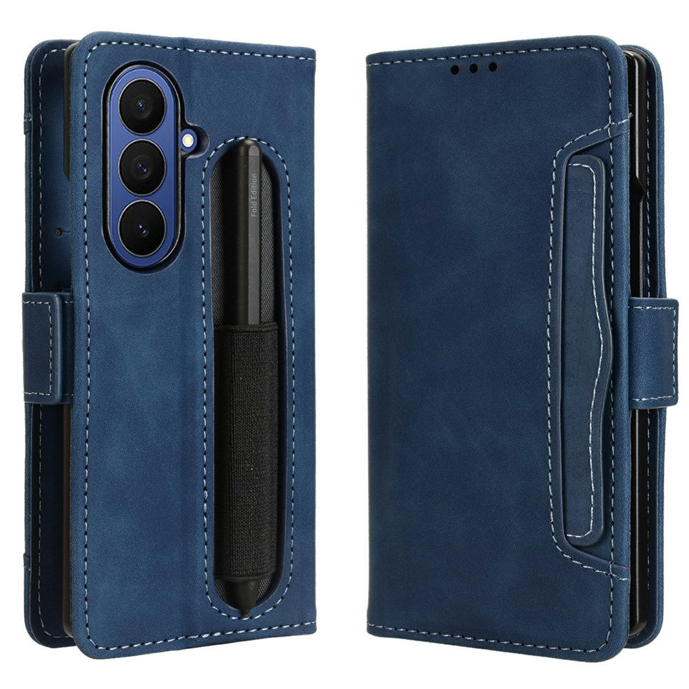 For Samsung Galaxy Z Fold7 5G Stand Case with Pencil Slot Leather Wallet Phone Cover - Blue