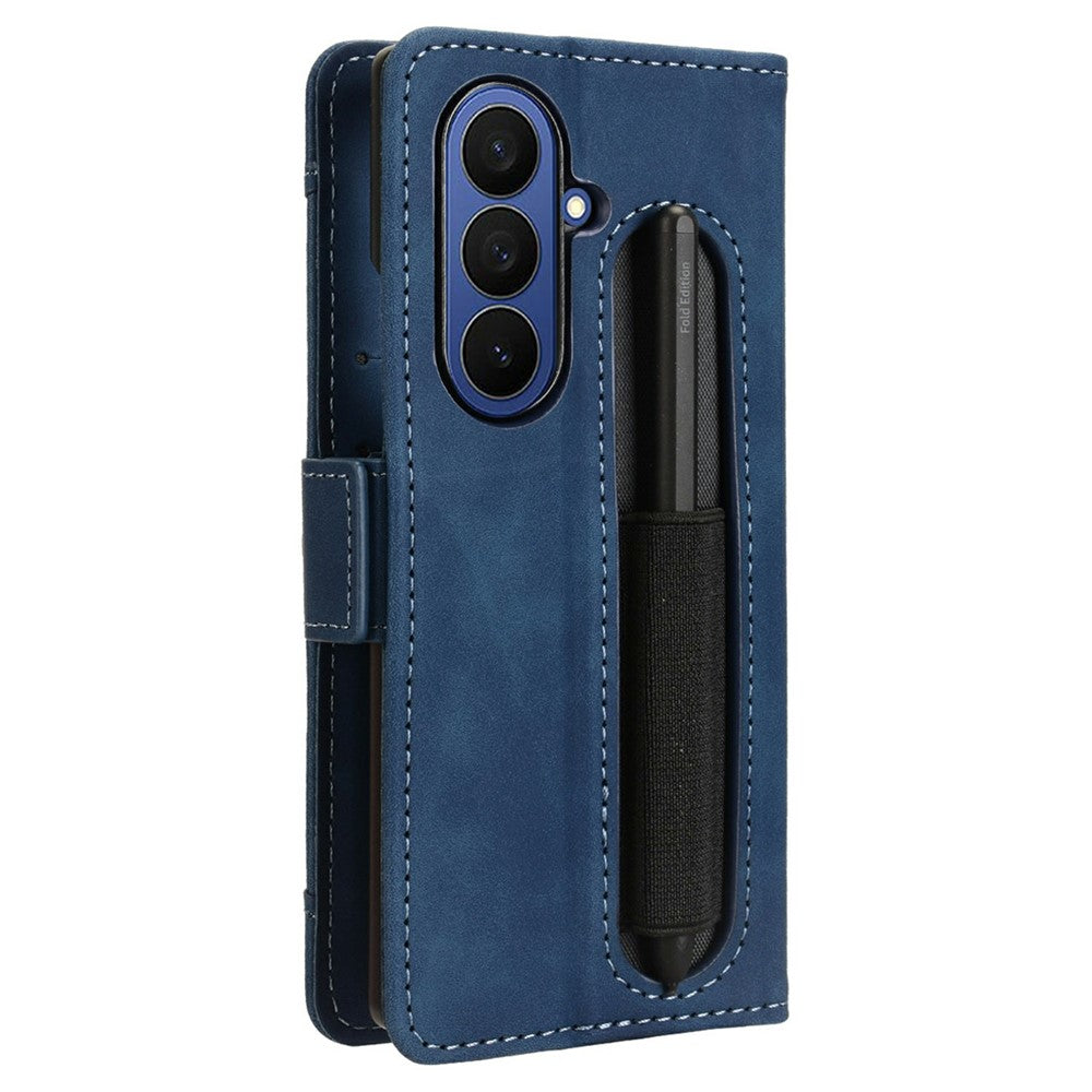For Samsung Galaxy Z Fold7 5G Stand Case with Pencil Slot Leather Wallet Phone Cover - Blue