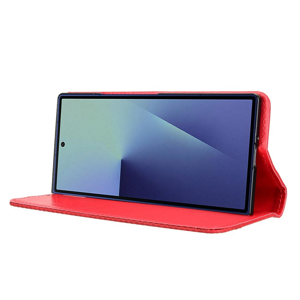 For Samsung Galaxy Z Fold7 5G Case with Pencil Holder Retro PU Leather Phone Cover - Red