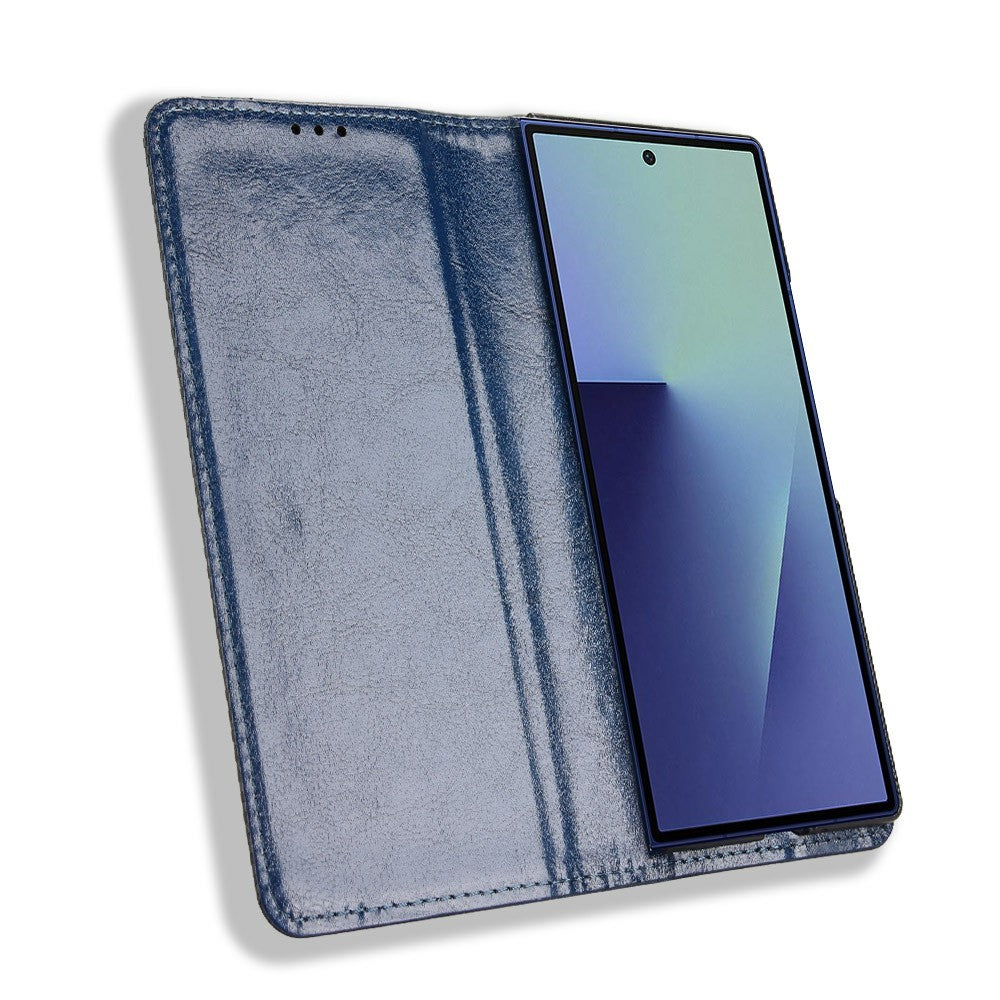 For Samsung Galaxy Z Fold7 5G Case with Pencil Holder Retro PU Leather Phone Cover - Blue
