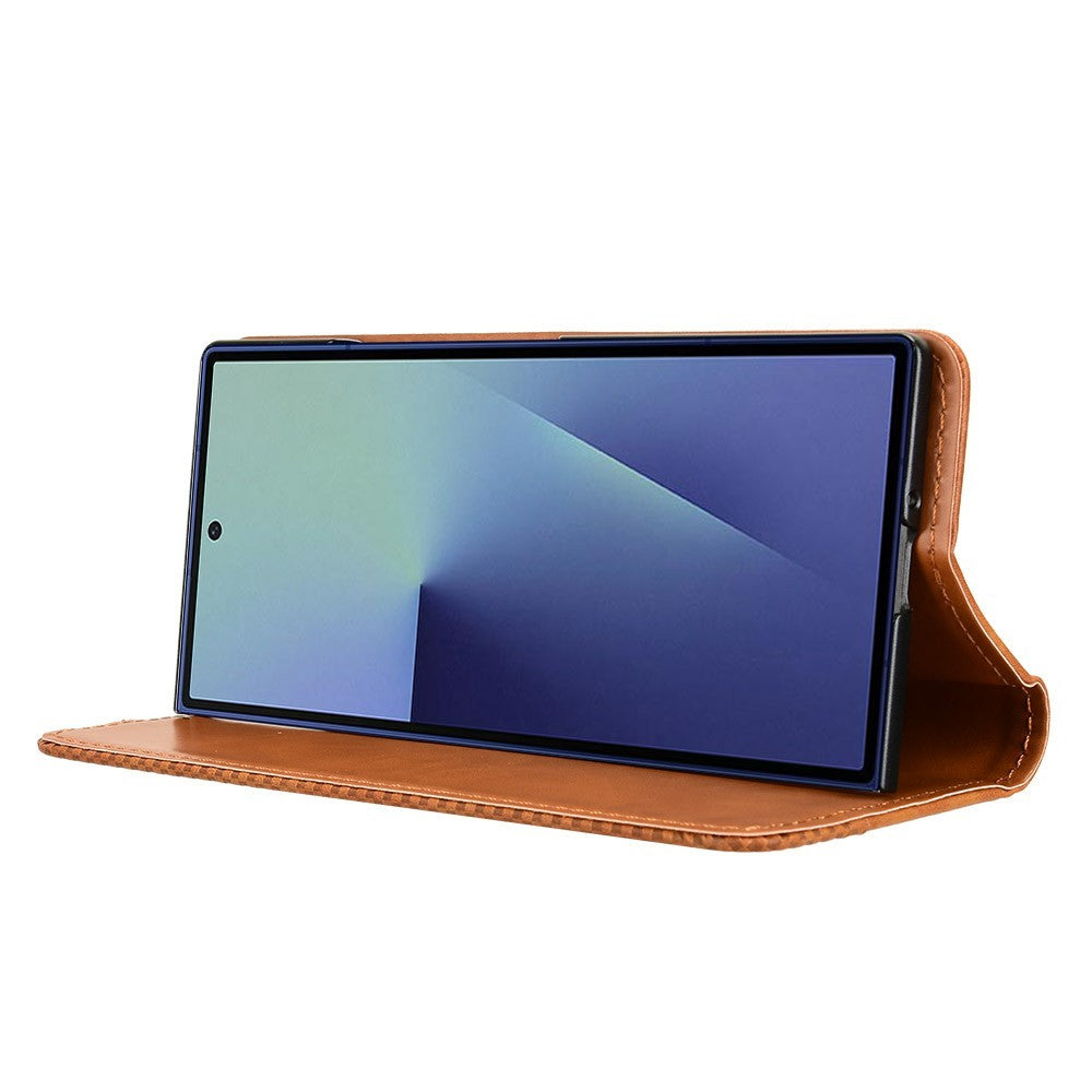 For Samsung Galaxy Z Fold7 5G Case with Pencil Holder Retro PU Leather Phone Cover - Brown