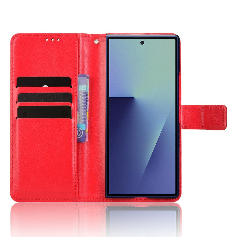 For Samsung Galaxy Z Fold7 5G Phone Case Pencil Slot Stand Leather Cover Crazy Horse Texture - Red