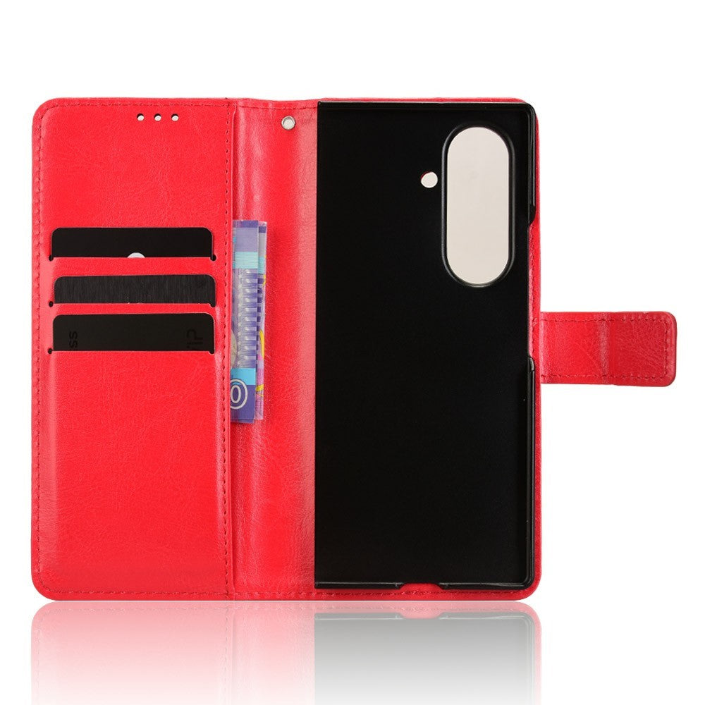 For Samsung Galaxy Z Fold7 5G Phone Case Pencil Slot Stand Leather Cover Crazy Horse Texture - Red