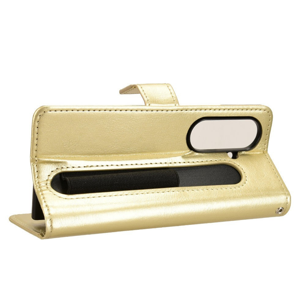 For Samsung Galaxy Z Fold7 5G Phone Case Pencil Slot Stand Leather Cover Crazy Horse Texture - Gold