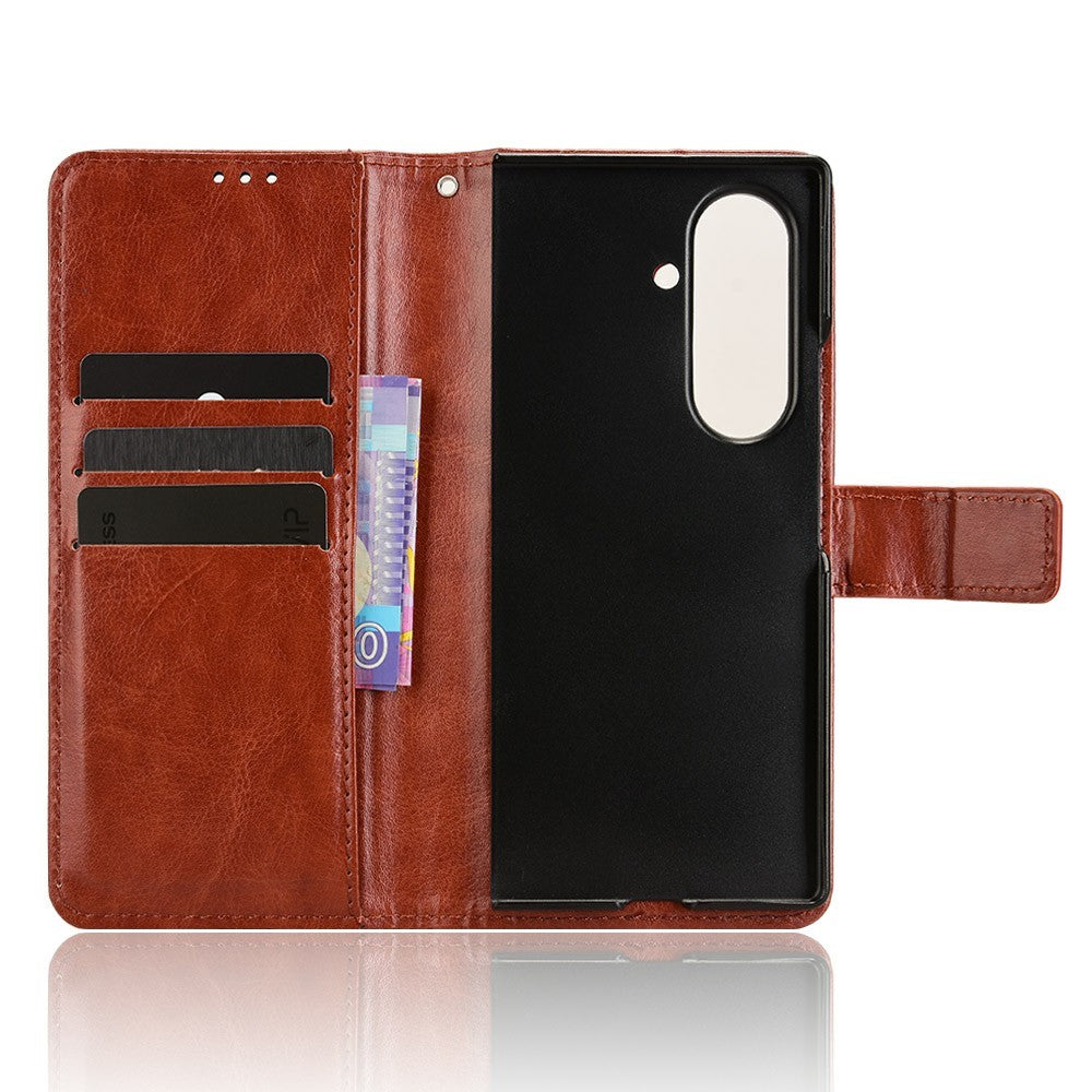For Samsung Galaxy Z Fold7 5G Phone Case Pencil Slot Stand Leather Cover Crazy Horse Texture - Brown