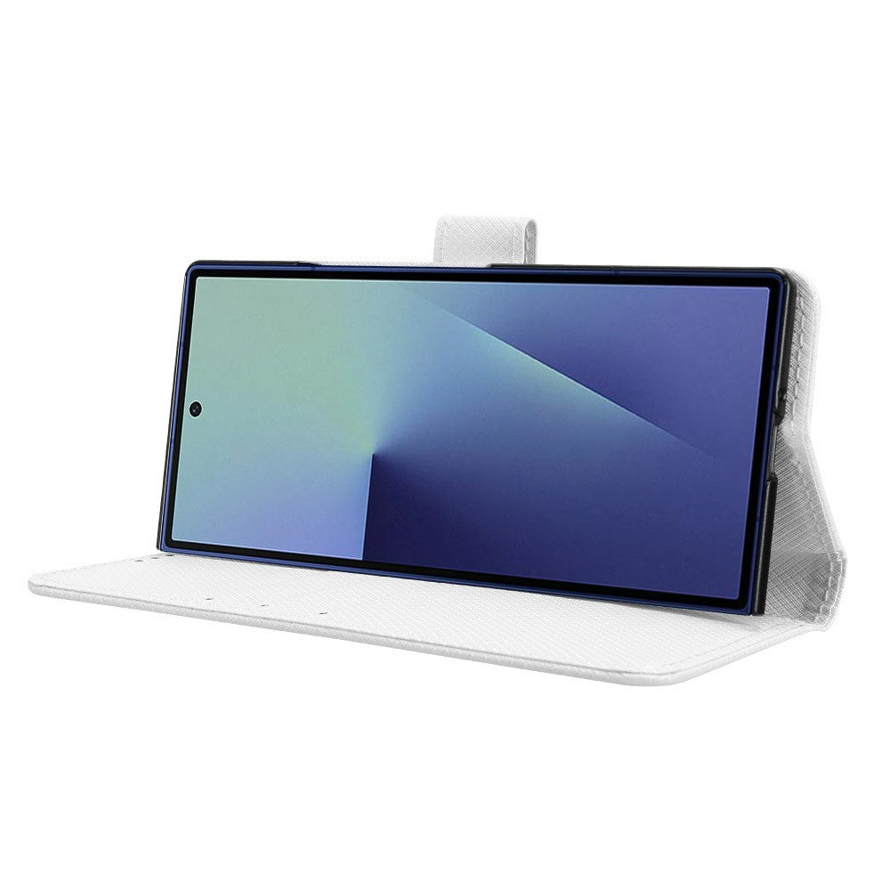 For Samsung Galaxy Z Fold7 5G Case with Pencil Holder, PU Leather Diamond Texture Wallet Phone Cover - White