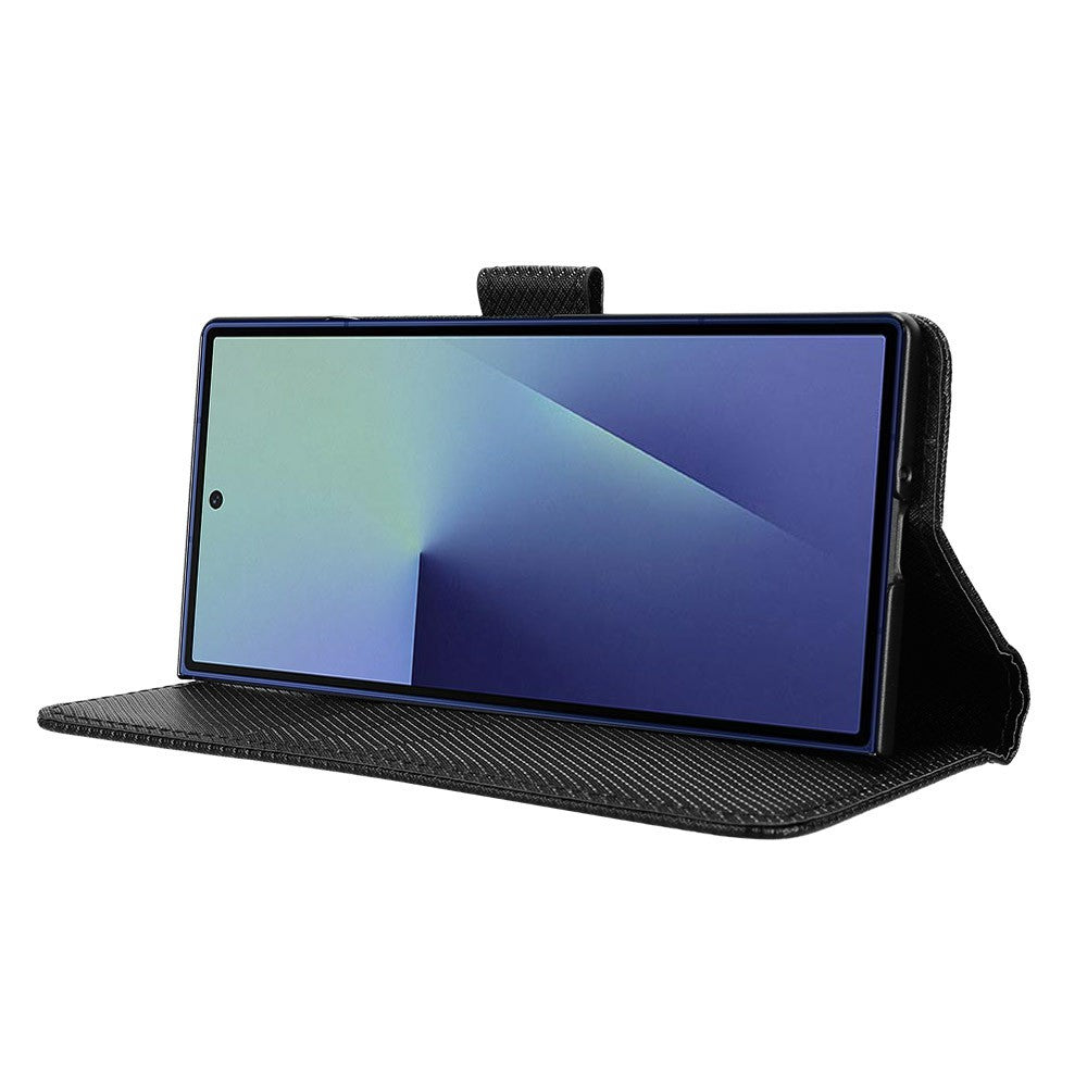 For Samsung Galaxy Z Fold7 5G Case with Pencil Holder, PU Leather Diamond Texture Wallet Phone Cover - Black