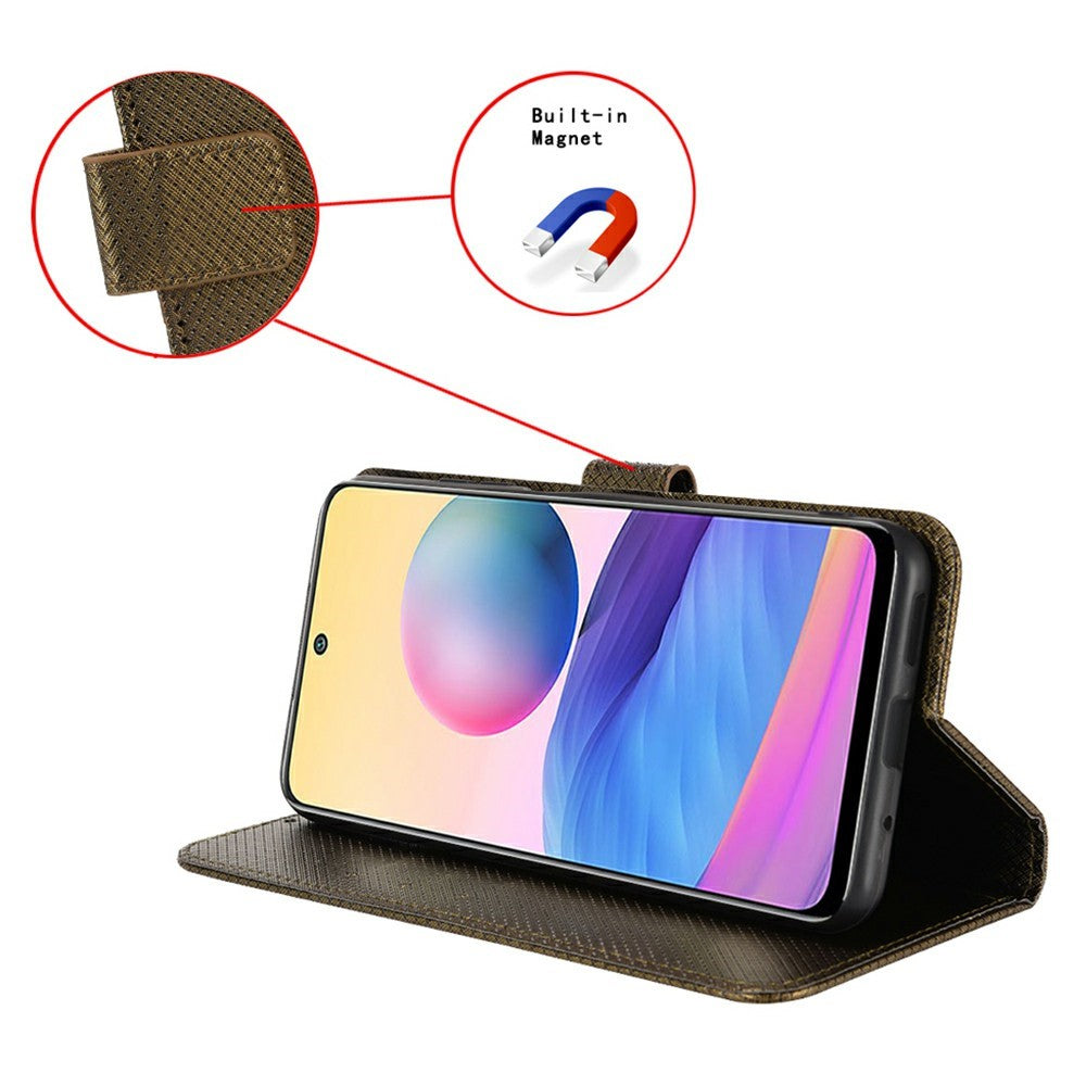 For Samsung Galaxy Z Fold7 5G Case with Pencil Holder, PU Leather Diamond Texture Wallet Phone Cover - Brown