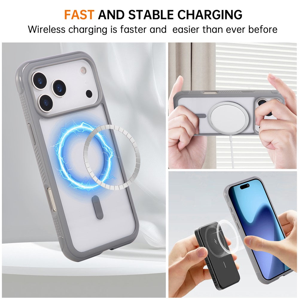 For iPhone 17 Pro Max Case Compatible with MagSafe TPU + PC Transparent Protective Phone Cover - Grey
