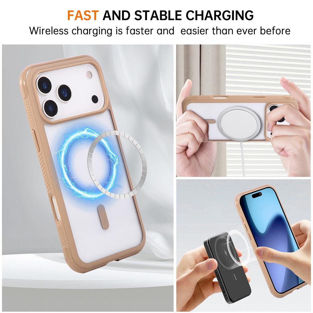 For iPhone 17 Pro Max Case TPU + PC Transparent Protective Phone Cover with Wrist Strap - Coffee