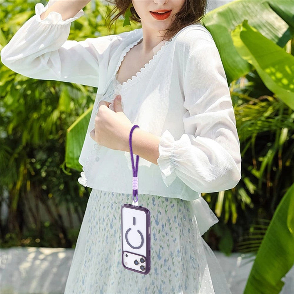 For iPhone 17 Pro Max Case TPU + PC Transparent Protective Phone Cover with Wrist Strap - Dark Purple