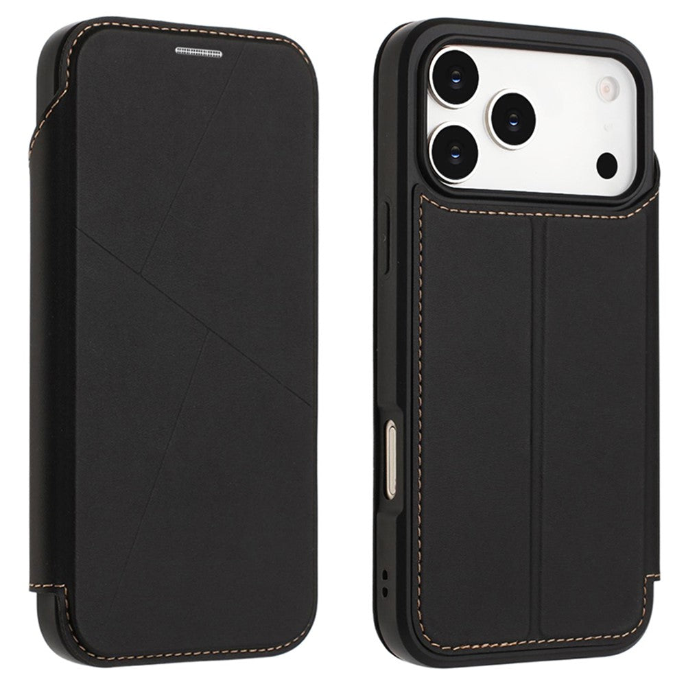 For iPhone 17 Pro Max Case Magnetic Closure Card Slot Leather Flip Phone Cover - Black