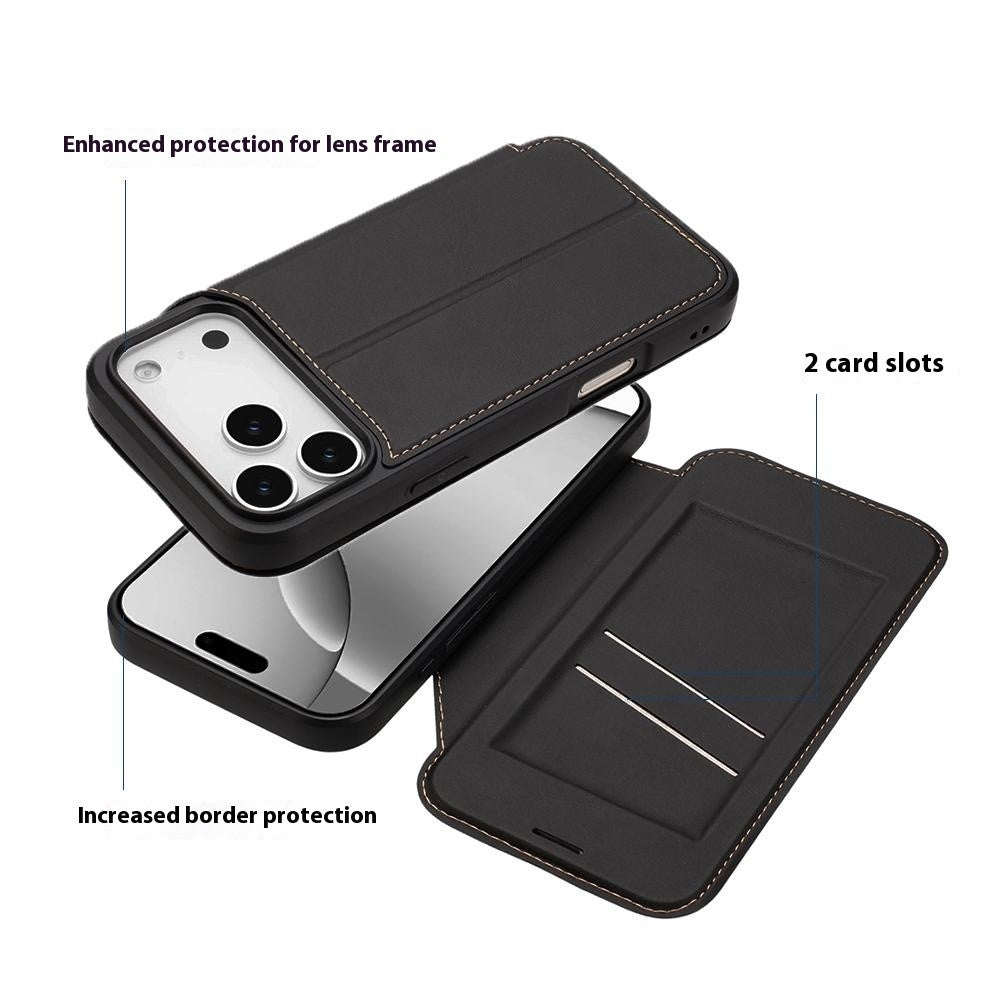 For iPhone 17 Pro Max Case Magnetic Closure Card Slot Leather Flip Phone Cover - Black