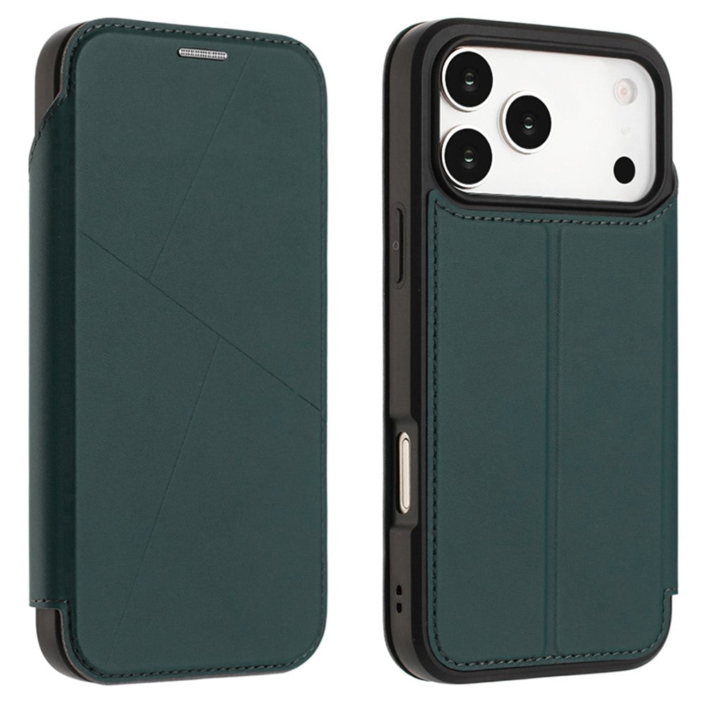 For iPhone 17 Pro Max Case Magnetic Closure Card Slot Leather Flip Phone Cover - Green