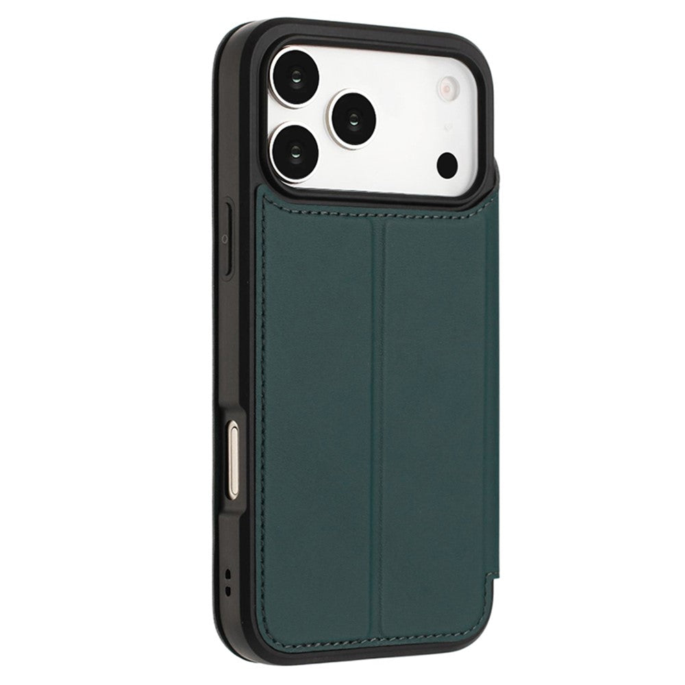 For iPhone 17 Pro Max Case Magnetic Closure Card Slot Leather Flip Phone Cover - Green