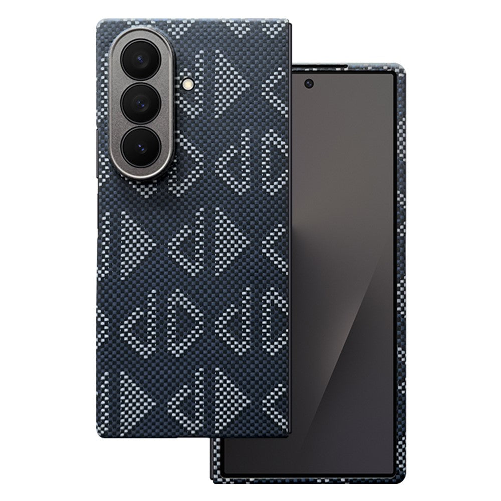 For Samsung Galaxy Z Fold7 5G Magnetic Case Precise Cutouts Geometric Pattern Aramid Fiber Phone Cover with Metal Lens Frame / Front Frame