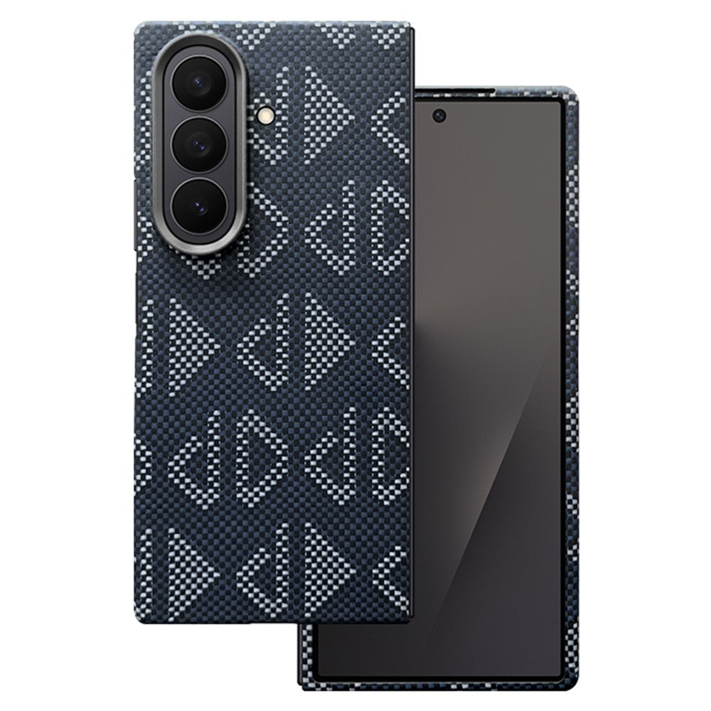 For Samsung Galaxy Z Fold7 5G Magnetic Case Geometric Pattern Aramid Fiber Phone Cover with Metal Lens Frame / Front Frame