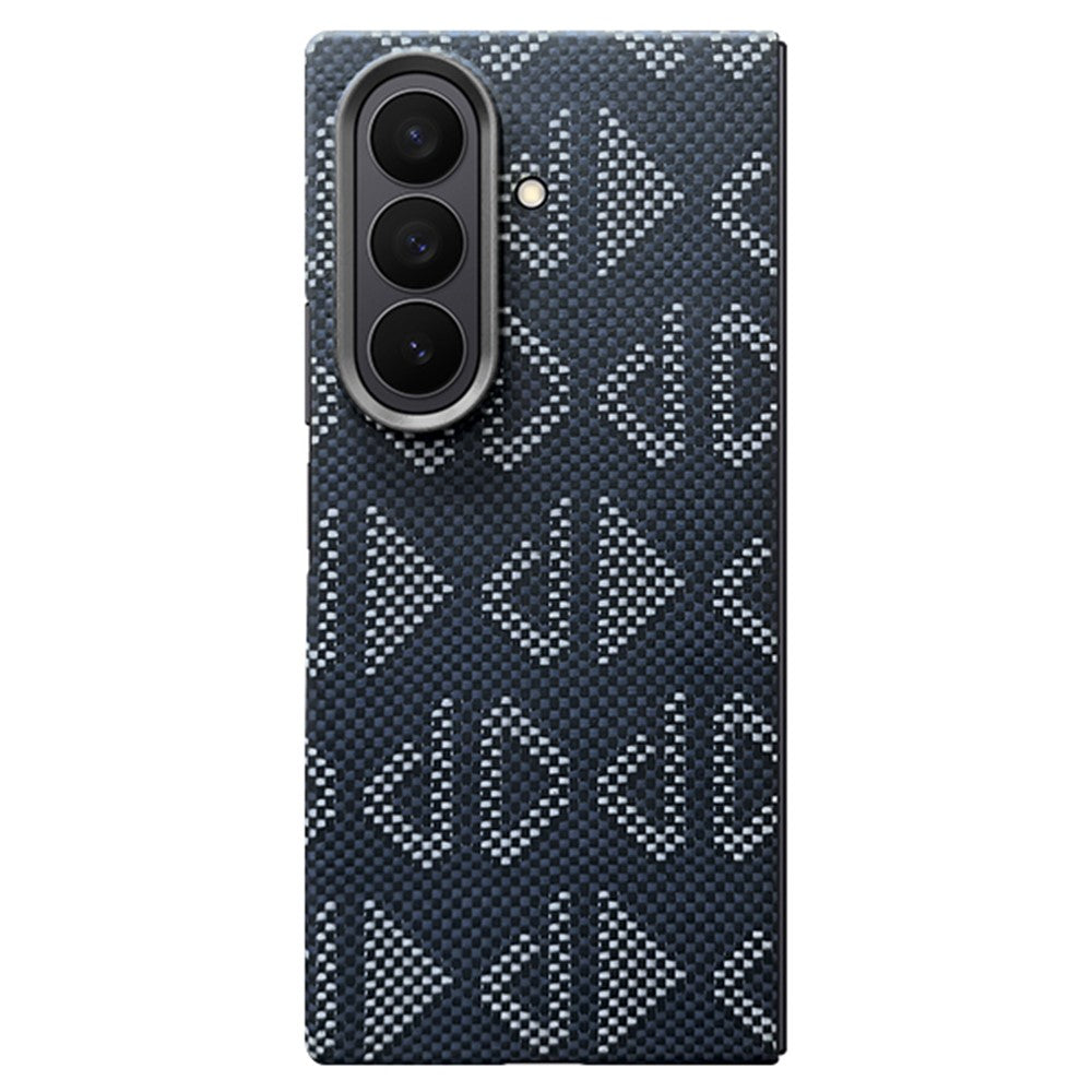 For Samsung Galaxy Z Fold7 5G Magnetic Case Geometric Pattern Aramid Fiber Phone Cover with Metal Lens Frame / Front Frame