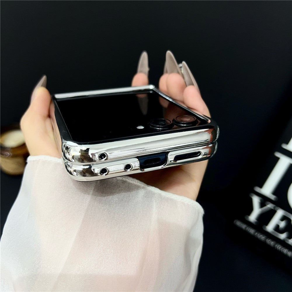 For Samsung Galaxy Z Flip7 5G Case Electroplated Glitter PU Leather + PC Protective Cover with Portable Ring Strap - Black