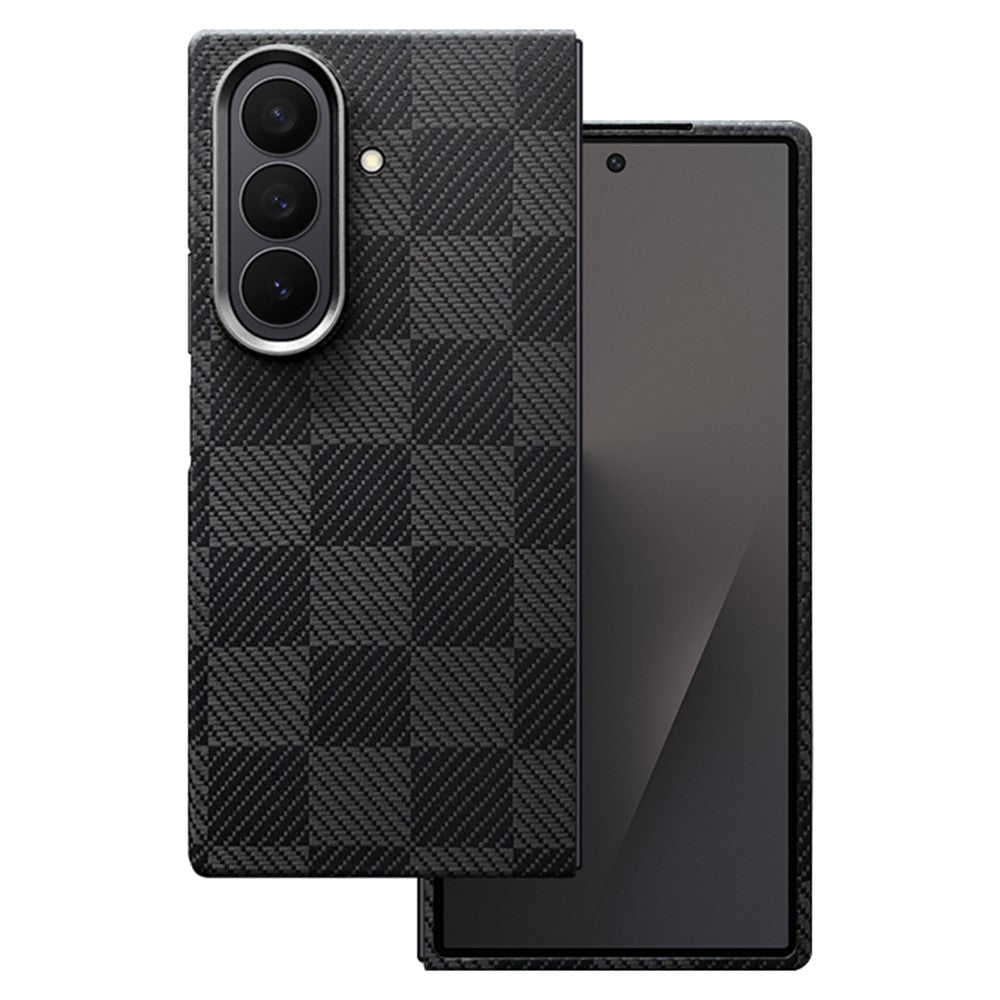 For Samsung Galaxy Z Fold7 5G Case Grid Texture Aramid Fiber Magnetic Phone Cover with Front Frame