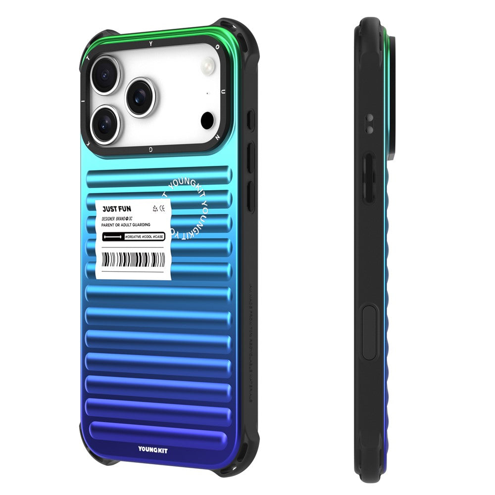 YOUNGKIT For iPhone 17 Pro Max Case Suitcase Style TPU + Aluminium Alloy Laser Gradient Phone Cover - Dark Green / Dark Blue / Purple