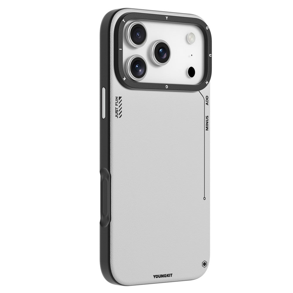 YOUNGKIT For iPhone 17 Pro Max Case Compatible with MagSafe PU Leather + PC Phone Cover - Silver